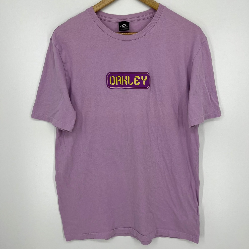 Oakley Mens Regular Fit Graphic T-Shirt Lavender Purple Yellow Logo Size M